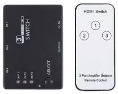 HADEX HDMI přepínač 3x HDMI s ovladačem 1080P PS3 /HDMI switch/