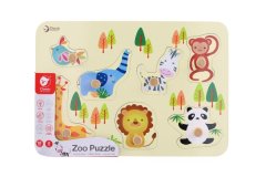 Teddies Vkládačka/Puzzle deskové obrysové zoo dřevo 30x21cm ve fólii 18m+