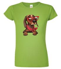 Hobbytriko Dámské tričko s jezevčíkem - Jezevčík v brýlích Barva: Apple Green (92), Velikost: 2XL, Střih: dámský
