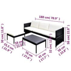Petromila 3dílná zahradní sedací souprava s poduškami polyratan černá