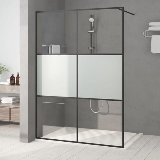 Greatstore Sprchová zástěna walk-in černá 140x195 cm napůl mléčné ESG sklo