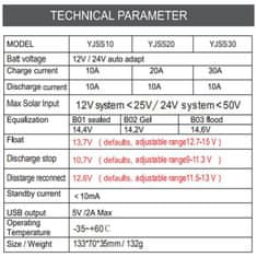 HADEX Solární regulátor PWM YJSS30 12-24V/30A+USB pro Pb baterie