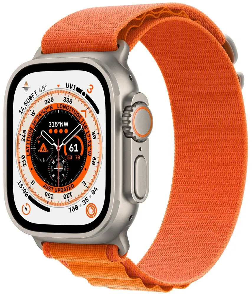 Apple Watch Ultra Cellular, 49mm Titanium Case with Orange Alpine Loop Medium MQFL3CS/A