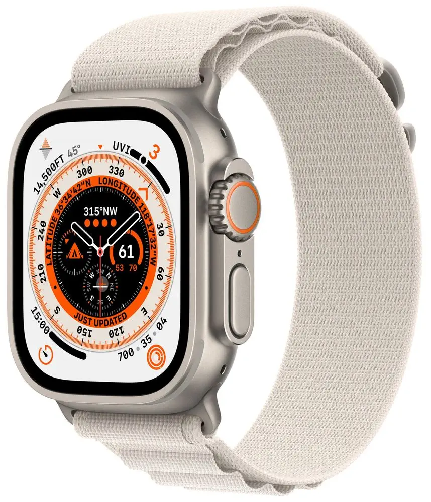 Apple Watch Ultra Cellular, 49mm Titanium Case with Starlight Alpine Loop Medium MQFR3CS/A