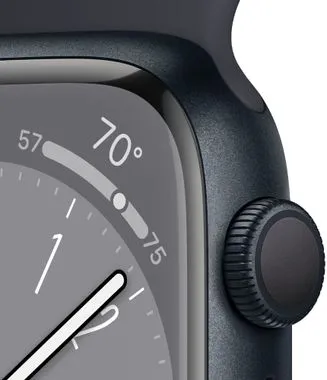 Inteligentné hodinky Apple Watch Series 8, 41 mm, Apple Pay Retina displej vodeodolnosť WR50 pre plávanie detekcia autonehody nové funkcie fázy spánku SOS volania krytie proti prachu akcelerometer GPS stále zapnuté EKG monitorovanie tepu srdcovej činnosti hudobný prehrávač volania notifikácie NFC platby Apple Pay hluk App Store Senzor snímanie okysličenia krvi meranie fyzickej kondície VO2 max automatické privolanie pomoci