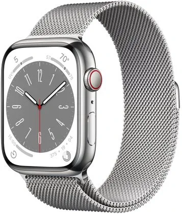 Chytré hodinky Apple Watch Series 8 Cellular, 41mm, Apple Pay Retina displej voděodolnost WR50 pro plavání detekce autonehody nové funkce fáze spánku SOS volání krytí proti prachu akcelerometr GPS stále zapnutý EKG monitorování tepu srdeční činnosti hudební přehrávač volání notifikace NFC platby Apple Pay hluk App Store Senzor pro snímání okysličení krve měření fyzické kondice VO2 max