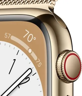 Chytré hodinky Apple Watch Series 8 Cellular eSIM funkce esim oboustranná komunikace, 41mm, Apple Pay Retina displej voděodolnost WR50 pro plavání detekce autonehody nové funkce fáze spánku SOS volání krytí proti prachu akcelerometr GPS stále zapnutý EKG monitorování tepu srdeční činnosti hudební přehrávač volání notifikace NFC platby Apple Pay hluk App Store Senzor pro snímání okysličení krve měření fyzické kondice VO2 max automatické přivolání pomoci