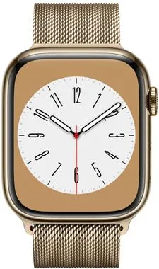 Chytré hodinky Apple Watch Series 8 Cellular eSIM funkce esim oboustranná komunikace, 41mm, Apple Pay Retina displej voděodolnost WR50 pro plavání detekce autonehody nové funkce fáze spánku SOS volání krytí proti prachu akcelerometr GPS stále zapnutý EKG monitorování tepu srdeční činnosti hudební přehrávač volání notifikace NFC platby Apple Pay hluk App Store Senzor pro snímání okysličení krve měření fyzické kondice VO2 max