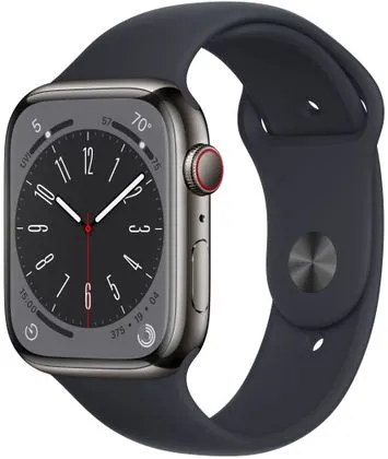 Chytré hodinky Apple Watch Series 8 Cellular, 41mm, Apple Pay Retina displej voděodolnost WR50 pro plavání detekce autonehody nové funkce fáze spánku SOS volání krytí proti prachu akcelerometr GPS stále zapnutý EKG monitorování tepu srdeční činnosti hudební přehrávač volání notifikace NFC platby Apple Pay hluk App Store Senzor pro snímání okysličení krve měření fyzické kondice VO2 max