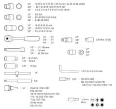 NEO Tools  Sada stopek 1/4", 3/8", 1/2", 182ks