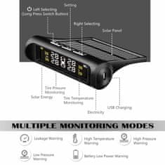 Northix Bezdrátový systém monitorování tlaku v pneumatikách TPMS, solární článek / USB 