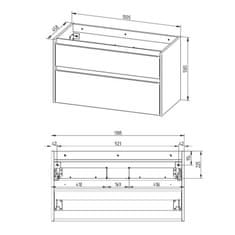 Mereo Opto, koupelnová skříňka 1005x580x458 mm, spodní, černá supermat, 2 zásuvky CN942S - Mereo