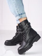 Amiatex Praktické dámské černé kotníčkové boty na plochém podpatku + Ponožky Gatta Calzino Strech, černé, 36