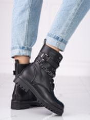 Amiatex Praktické dámské černé kotníčkové boty na plochém podpatku + Ponožky Gatta Calzino Strech, černé, 36