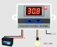 HADEX Digitální termostat XH-W3001, -50 až +110°C, napájení 12V