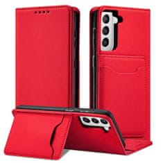 OEM Magnet Card Case elegantní knížkové pouzdro s venkovní kapsou na Samsung Galaxy S22 PLUS 5G Red