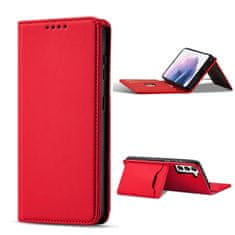 OEM Magnet Card Case elegantní knížkové pouzdro s venkovní kapsou na Samsung Galaxy S22 PLUS 5G Red