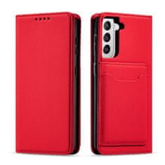 OEM Magnet Card Case elegantní knížkové pouzdro s venkovní kapsou na Samsung Galaxy S22 PLUS 5G Red