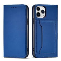 OEM Magnet Card Case elegantní knížkové pouzdro s venkovní kapsou na iPhone 14 PRO MAX 6.7" Blue