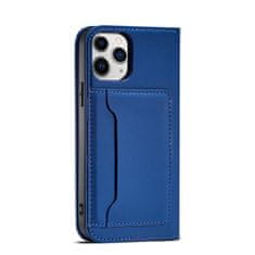 OEM Magnet Card Case elegantní knížkové pouzdro s venkovní kapsou na iPhone 12 6.1" Blue