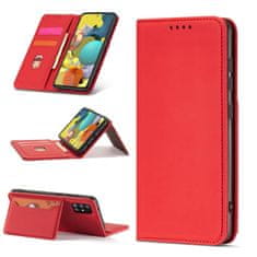 OEM Magnet Card Case elegantní knížkové pouzdro s venkovní kapsou na Xiaomi Redmi Note 11 / Redmi Note 11S Red