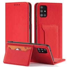 OEM Magnet Card Case elegantní knížkové pouzdro s venkovní kapsou na Xiaomi Redmi Note 11 / Redmi Note 11S Red