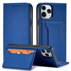 OEM Magnet Card Case elegantní knížkové pouzdro s venkovní kapsou na iPhone 12 6.1" Blue