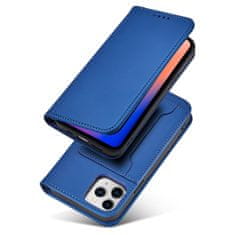 OEM Magnet Card Case elegantní knížkové pouzdro s venkovní kapsou na iPhone 12 6.1" Blue