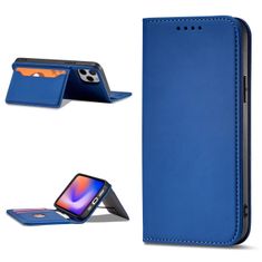 OEM Magnet Card Case elegantní knížkové pouzdro s venkovní kapsou na iPhone 12 6.1" Blue