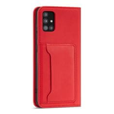 OEM Magnet Card Case elegantní knížkové pouzdro s venkovní kapsou na Xiaomi Redmi Note 11 / Redmi Note 11S Red