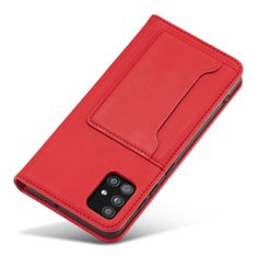 OEM Magnet Card Case elegantní knížkové pouzdro s venkovní kapsou na Xiaomi Redmi Note 11 / Redmi Note 11S Red