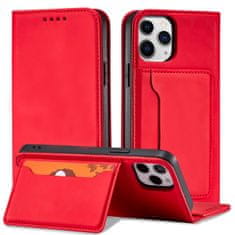 OEM Magnet Card Case elegantní knížkové pouzdro s venkovní kapsou na iPhone 12 6.1" Red