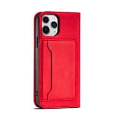 OEM Magnet Card Case elegantní knížkové pouzdro s venkovní kapsou na iPhone 12 6.1" Red