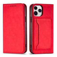 OEM Magnet Card Case elegantní knížkové pouzdro s venkovní kapsou na iPhone 13 Pro MAX 6.7" Red