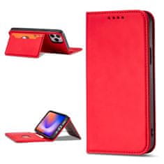 OEM Magnet Card Case elegantní knížkové pouzdro s venkovní kapsou na iPhone 12 6.1" Red