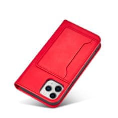 OEM Magnet Card Case elegantní knížkové pouzdro s venkovní kapsou na iPhone 12 6.1" Red