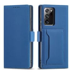 OEM Magnet Card Case elegantní knížkové pouzdro s venkovní kapsou na Samsung Galaxy S22 ULTRA 5G Blue