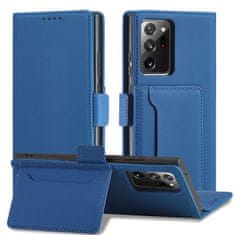 OEM Magnet Card Case elegantní knížkové pouzdro s venkovní kapsou na Samsung Galaxy S22 ULTRA 5G Blue