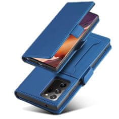 OEM Magnet Card Case elegantní knížkové pouzdro s venkovní kapsou na Samsung Galaxy S22 ULTRA 5G Blue