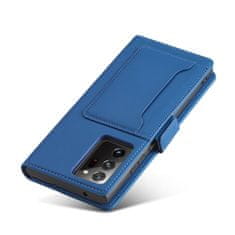 OEM Magnet Card Case elegantní knížkové pouzdro s venkovní kapsou na Samsung Galaxy S22 ULTRA 5G Blue