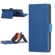 OEM Magnet Card Case elegantní knížkové pouzdro s venkovní kapsou na Samsung Galaxy S22 ULTRA 5G Blue