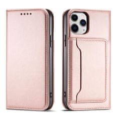 OEM Magnet Card Case elegantní knížkové pouzdro s venkovní kapsou na iPhone 13 Pro MAX 6.7" Pink