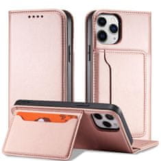 OEM Magnet Card Case elegantní knížkové pouzdro s venkovní kapsou na iPhone 12 Pro 6.1" Pink