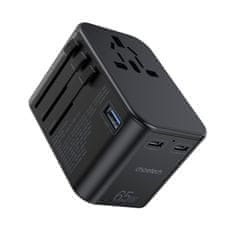 shumee Zástrčka rychlé cestovní nabíječky EU UK USA AUS 3xUSB 30-65W Černá