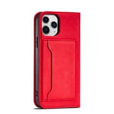 OEM Magnet Card Case elegantní knížkové pouzdro s venkovní kapsou na iPhone 12 Pro MAX 6.7" Red