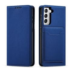 OEM Magnet Card Case elegantní knížkové pouzdro s venkovní kapsou na Samsung Galaxy S22 PLUS 5G Blue