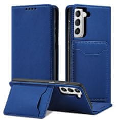 OEM Magnet Card Case elegantní knížkové pouzdro s venkovní kapsou na Samsung Galaxy S22 PLUS 5G Blue