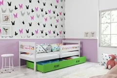 Importworld Dětská postel Liběna - 1 osoba, 90x200 s úložným prostorem – Bílá, Zelená