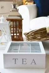 Home&Styling Dřevěná krabička na čaj TEA, 9 přihrádek - bílá