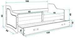 Importworld Dětská postel Nika 1 80x160 s úložným prosotrem - 1 osoba - Bílá, Grafit